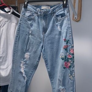 Floral light denim skinny jean